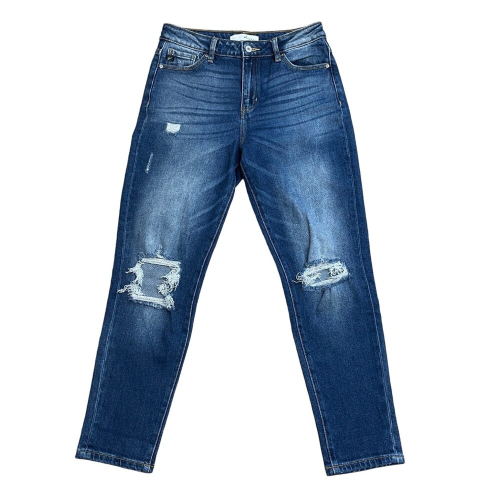 KANCAN MOM JEANS MILAN HIGH RISE SIZE 5/26 COMFORT STRETCH RELAXED DISTRESSED